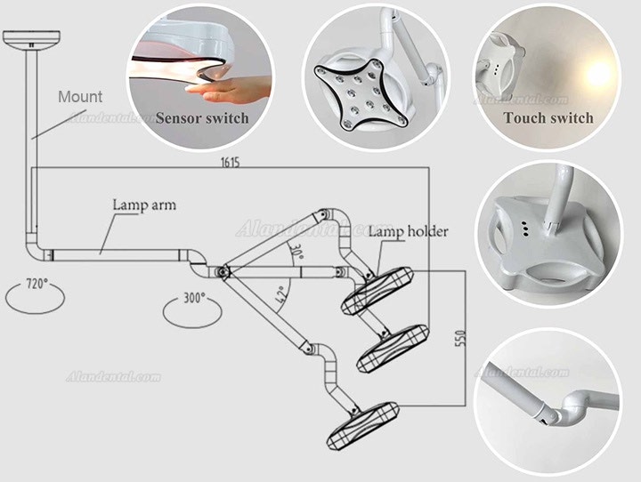 Micare JD1700L LED Dental Surgical Lamp Shadowless Light Operation Lamp Ceiling Mounted